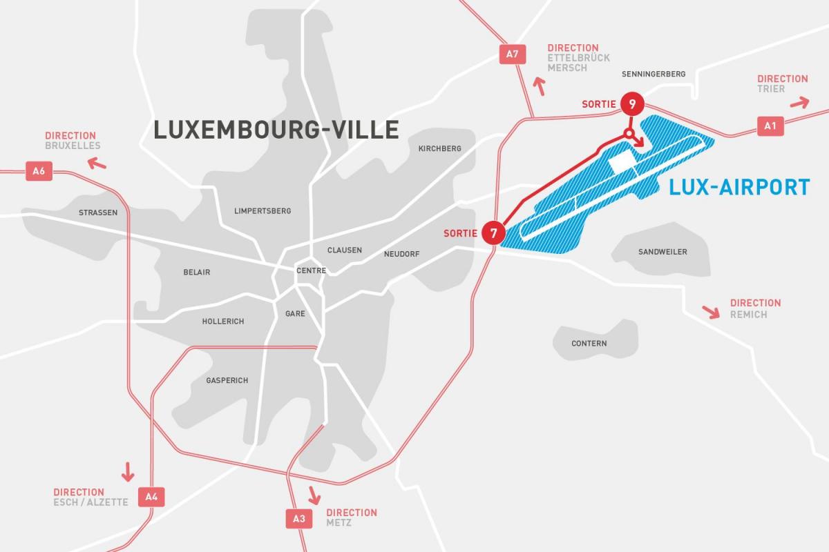 mapa de aeropuerto de Luxemburgo