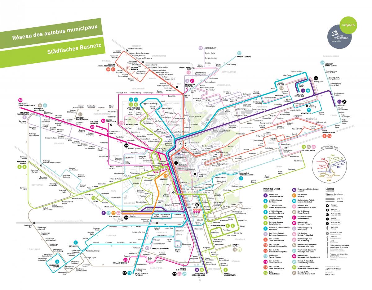 Luxemburgo mapa de ruta de autobús