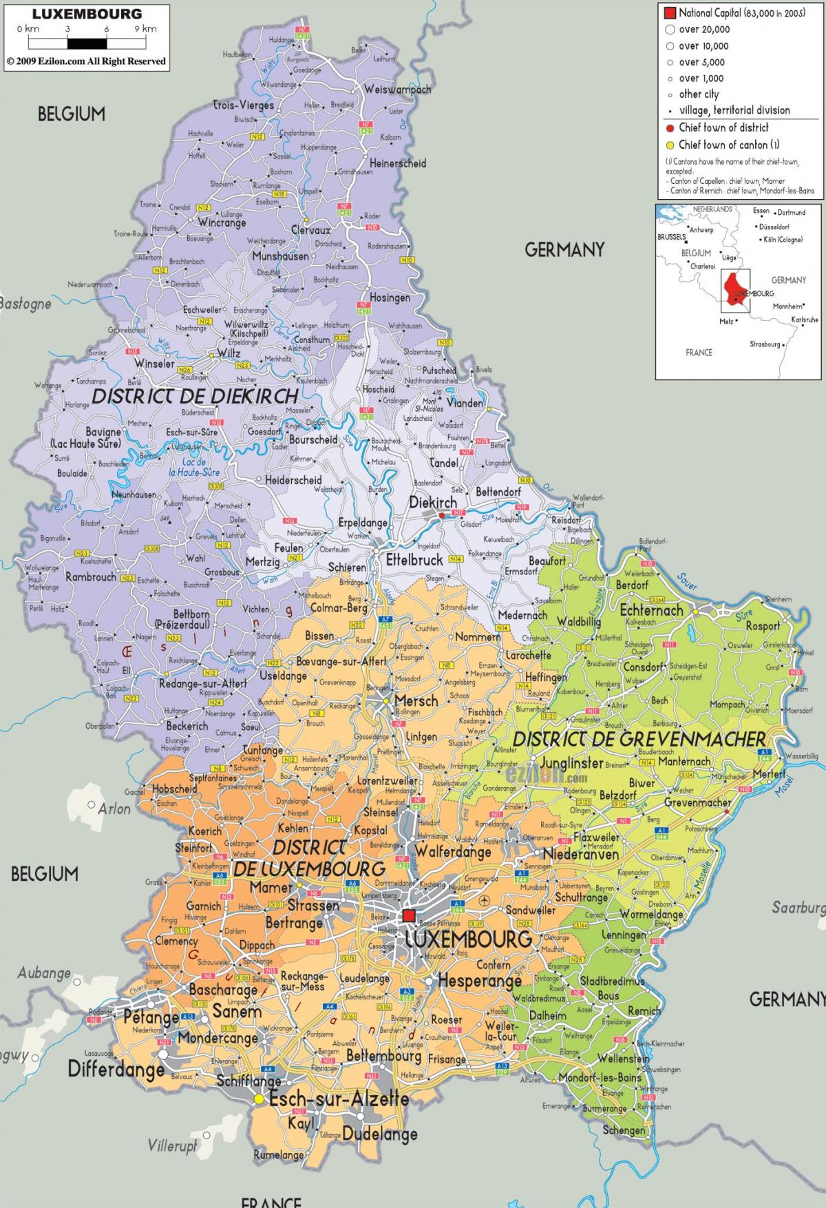 Luxemburgo mapa del país